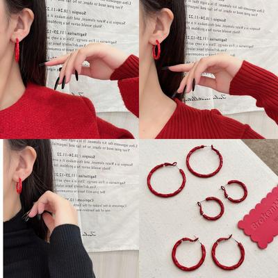 Ankola Red Circle Retro Earrings: Elegant, High-End Hong Kong Style Versatile Ear Accessories