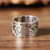 1PC Ethnic Style Silver Color Ring Retro Koi Fish Heart Sutra Opening Men\'s and Women\'s Rings Lucky Rings Casual Party Rings