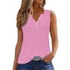 Women's Solid Color Casual Loose Pleated Shirt V Collar Button-down T-shirt Shirt Sleeveless Vest Top