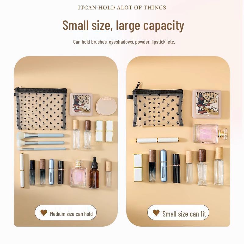 Flocking Love Mesh Portable Cosmetic Bag - High-Value, Simple Design