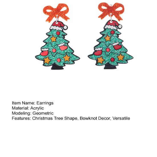 1 Pair Women Drop Earrings Cartoon Style Christmas Tree Shape Sequin