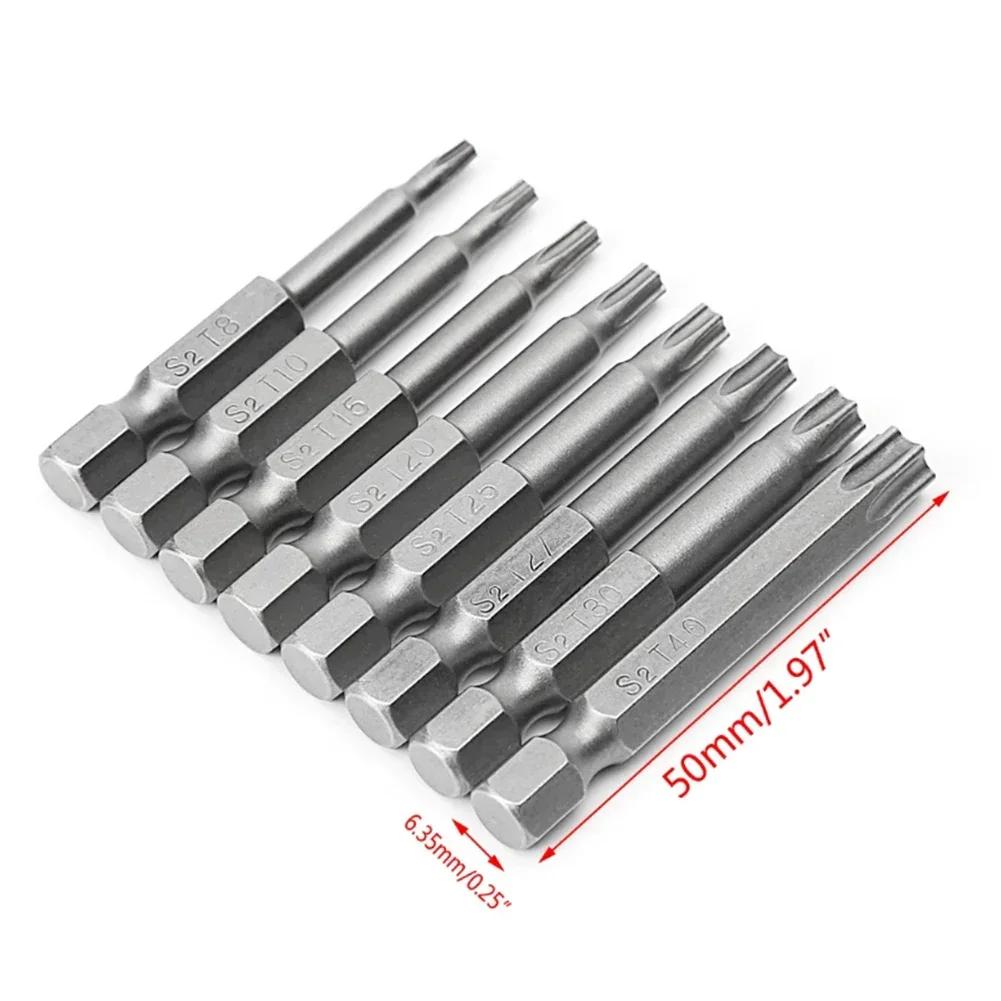 8/1Pcs Torx Screwdriver Bit Set 50mm Magnetic Tamper Resistant Star Bits 1/4" Hex T8-T40 Screwdriver Wrench Drill Bit Set