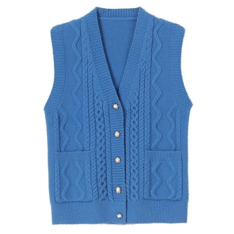 Mom Knitted Vest for Spring and Autumn V-neck Knitted Cardigan Vest for Middle-aged and Elderly Solid Color Vest