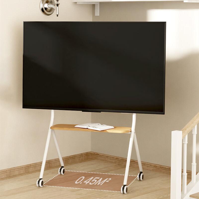 BEISHI Mobile Rolling TV Stand with Wood Shelf, Easy-to-Assemble Roller TV Cart for 32-90 Inches TVs for Living Room Outdoor