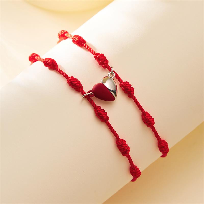 Lucky Handmade 7 Knots Red String Couple Bracelet for Women Men Turkish Evil Eye Sea Shell Heart Pendant Wristband Jewelry Gifts