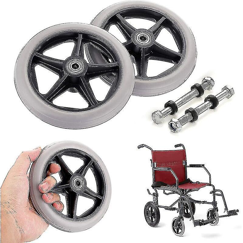 2pcs Of 6 Inch Rubber Wheel Replacement Wheelchair Front Wheels Rollator Walker Anti-slip Replacement Casters Grey