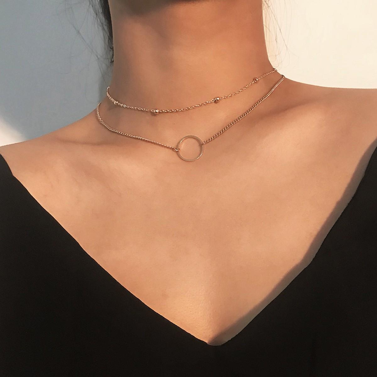 

Elegant Geometric Multi-Layer Necklace: Creative Copper Beads for Women срібний