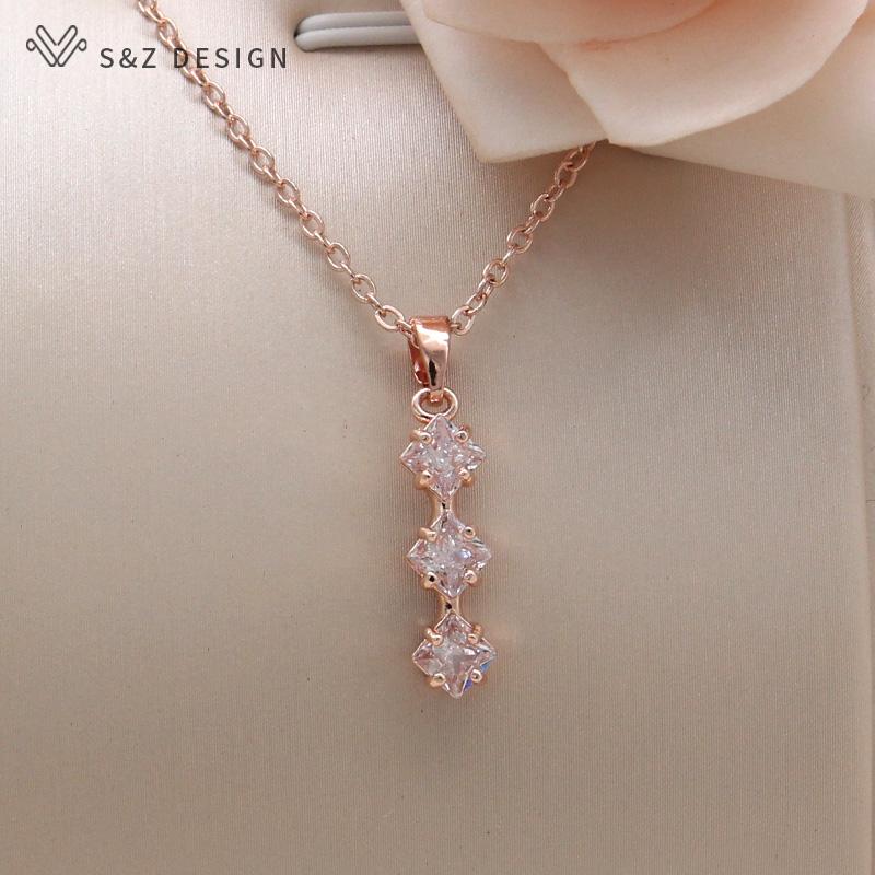 Moderne Roségold Farbe Quadratischer Zirkonia Anhänger Halskette Für Frauen Hochzeit Party Schmuck Geschenk