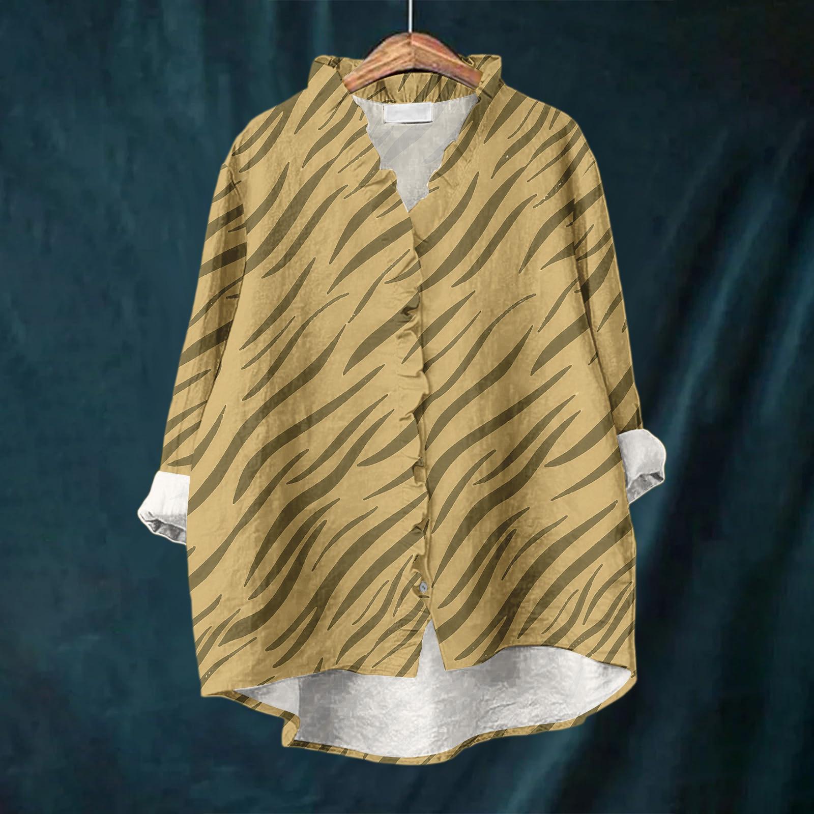 

Женский свободный топ с оборками, цветочным принтом, воротником-стойкой и длинными рукавами из хлопка и льна XL жёлтый