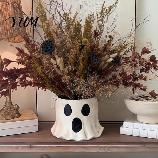 Candy Collection Bucket Ghost Decor, Halloween Planter Vase Cute Kindergarten Party Supplies Bucket, Bowl for Indoor Outdoor Home Display Decoration