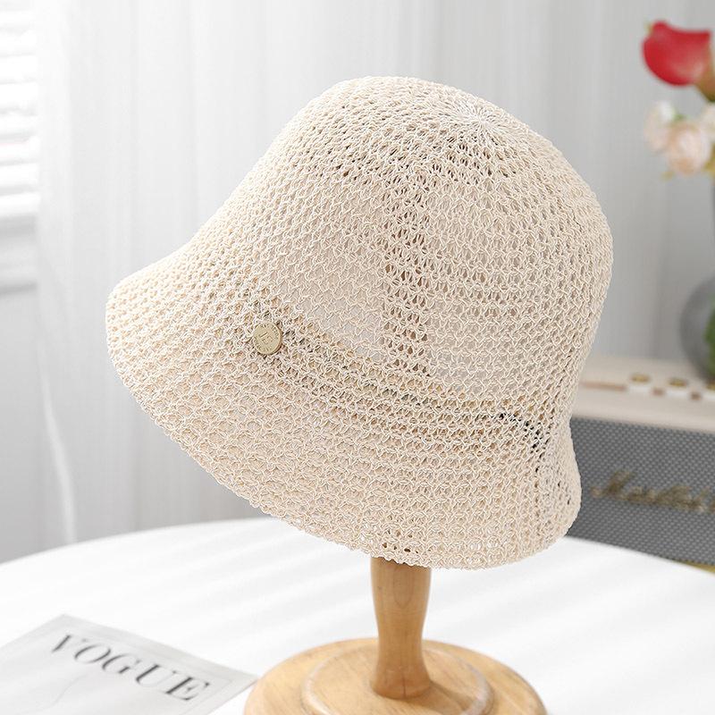Hat female spring summer simple versatile small round standard bucket hat travel show face small sunshade sunscreen knitted bucket hat