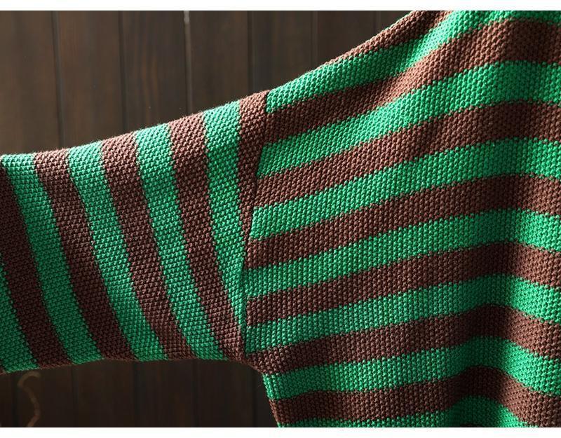 Women's Retro Striped Color Block Half High Neck Sweater - Loose & Casual Knitwear for Autumn/Winter 2026.