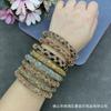 Adjustable Open Bangle Bracelet With Natural Stone Inlay Electroplated Finish Trendy Fashion Jewelry Women