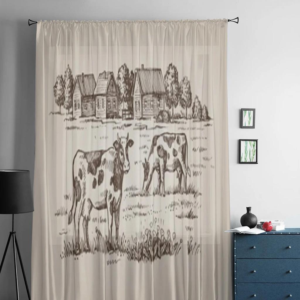 Tende velate Village And Landscape per soggiorno Tulle trasparente Trattamenti per finestre Camera da letto Cucina Decorazione per la casa Velo Drappeggi