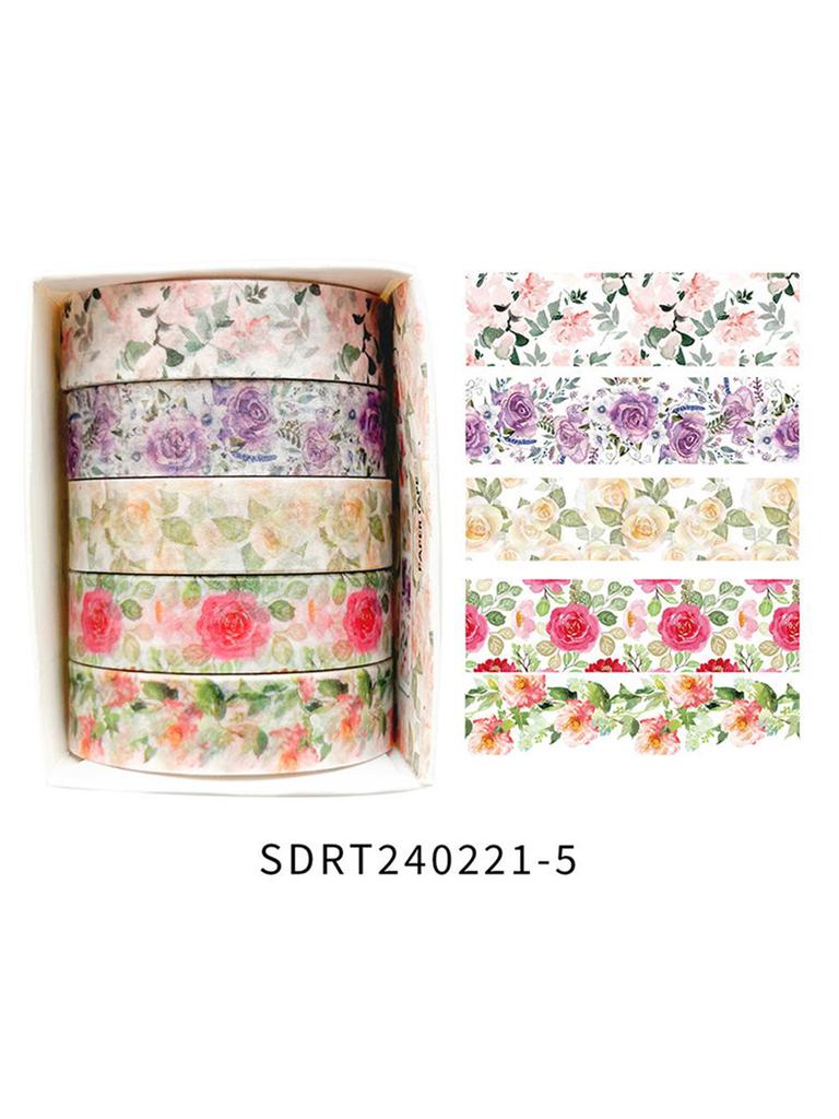 5rolls/Box Spring Flower Washi Tape ,Artistic Accent For Scrapbooking, Back To School, Diy Crafts, School Supplies, Masking Tape
