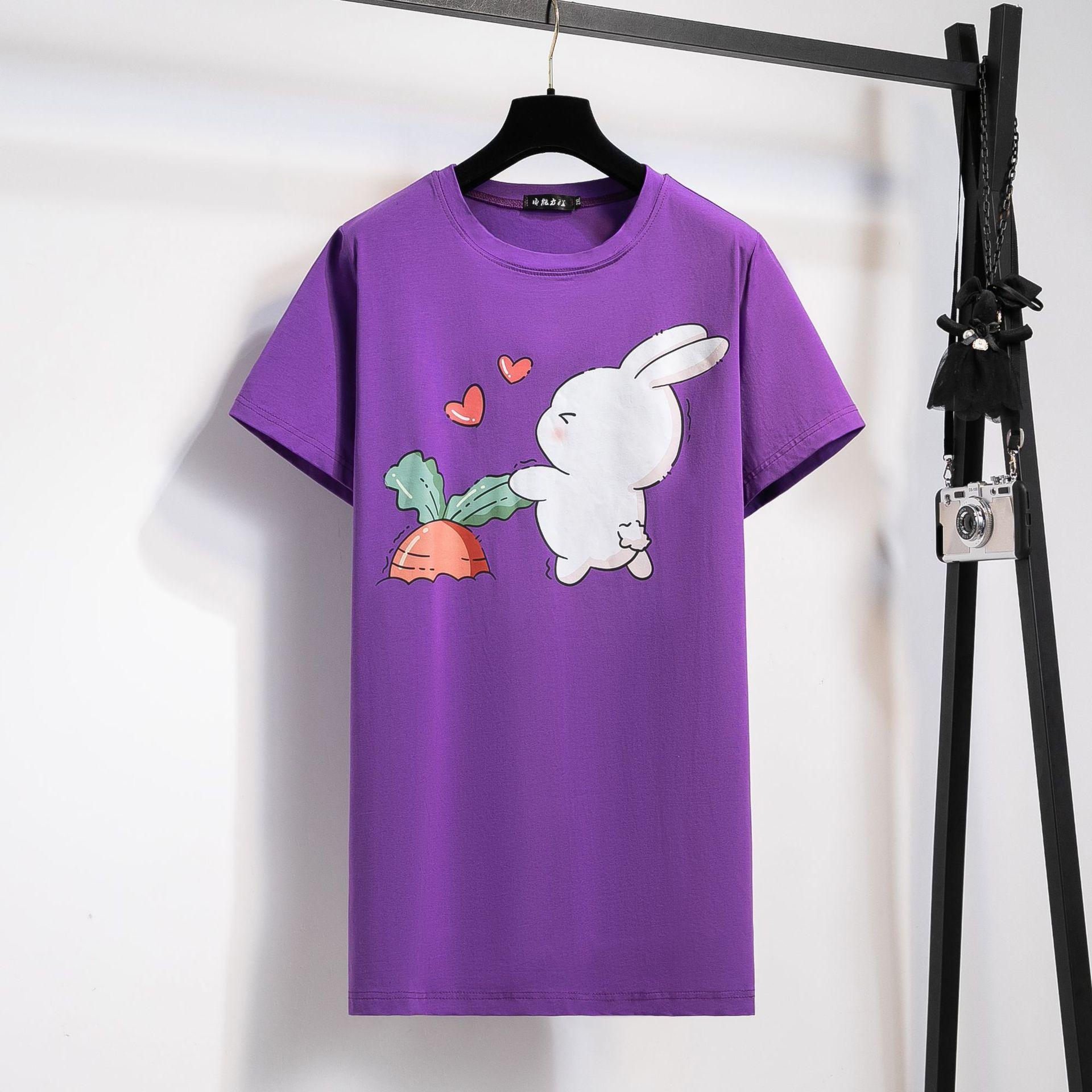 

Летняя женская футболка больших размеров с круглым вырезом, средний длинный топ с короткими рукавами 7XL фиолетовый