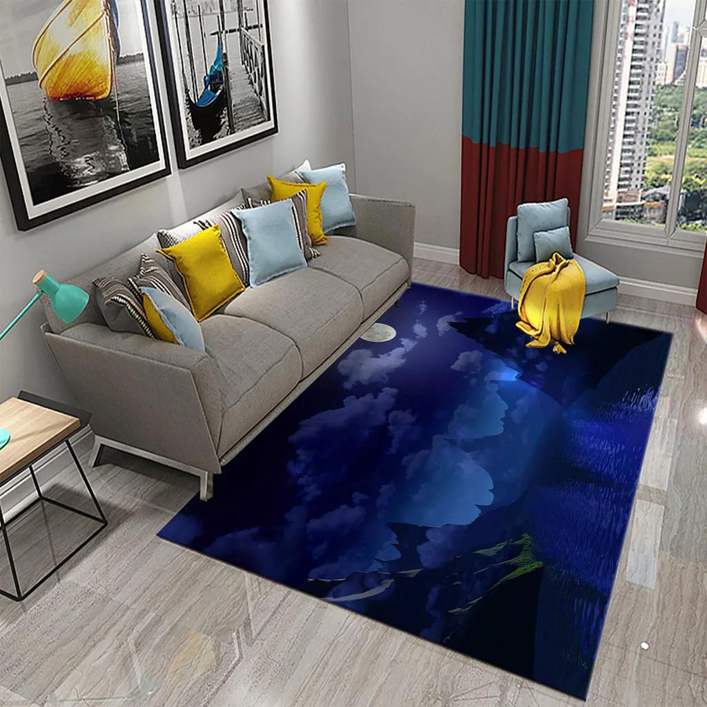 Fantasy Moon Night Forest Carpet Bathroom Non-Slip Mat Black Night Starry Sky Forest Floor Mats Bedroom Living Room Decor Carpet