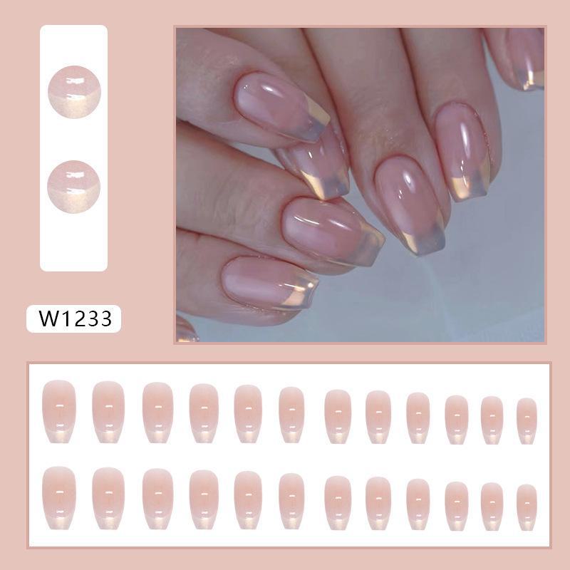 Pure Desire Pink French White Edge Wearable False Nail Patches