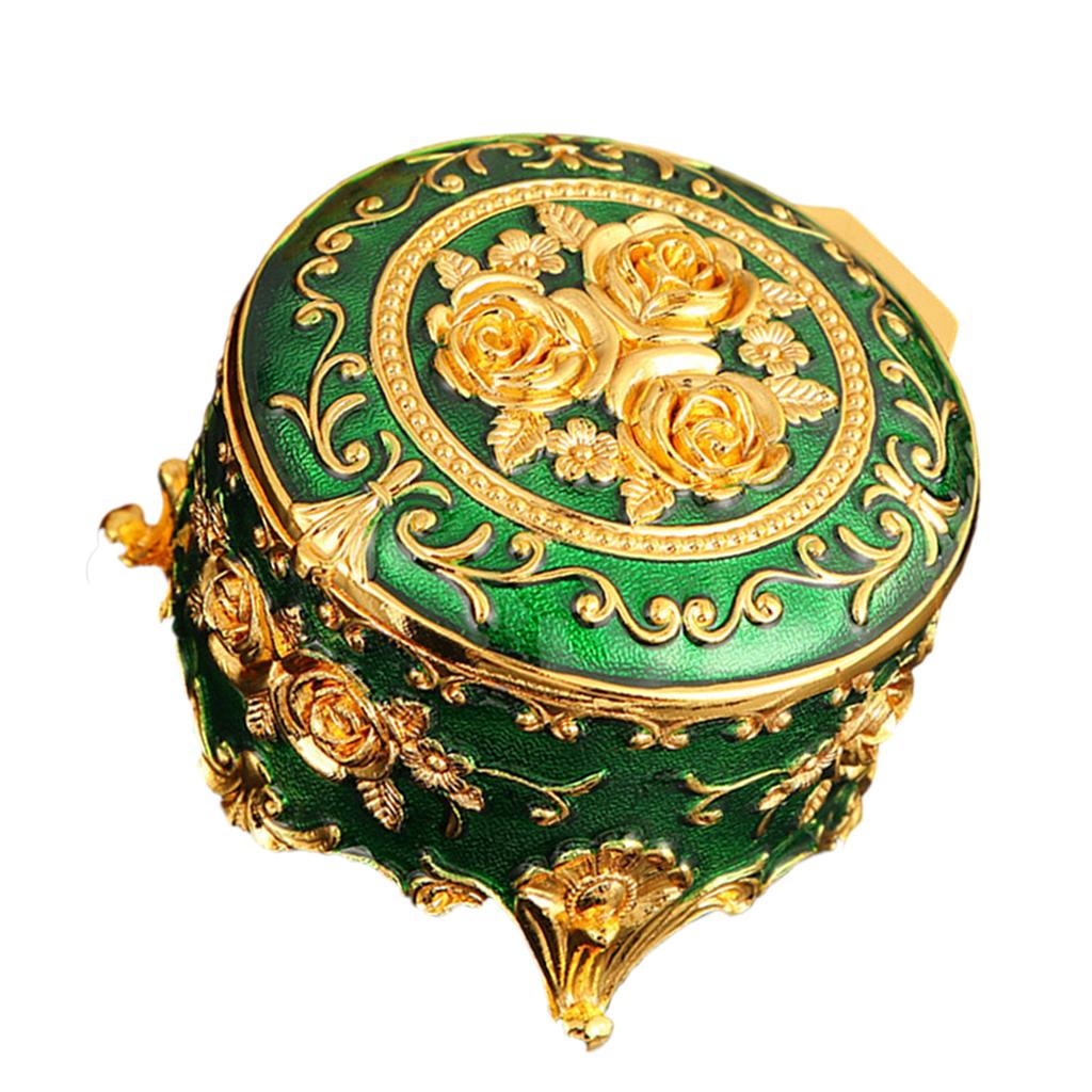 Retro Metal Enamel Jewelry Holder Elegant Desktop Decorative Box With Spacious Interior For Gemstones Storage