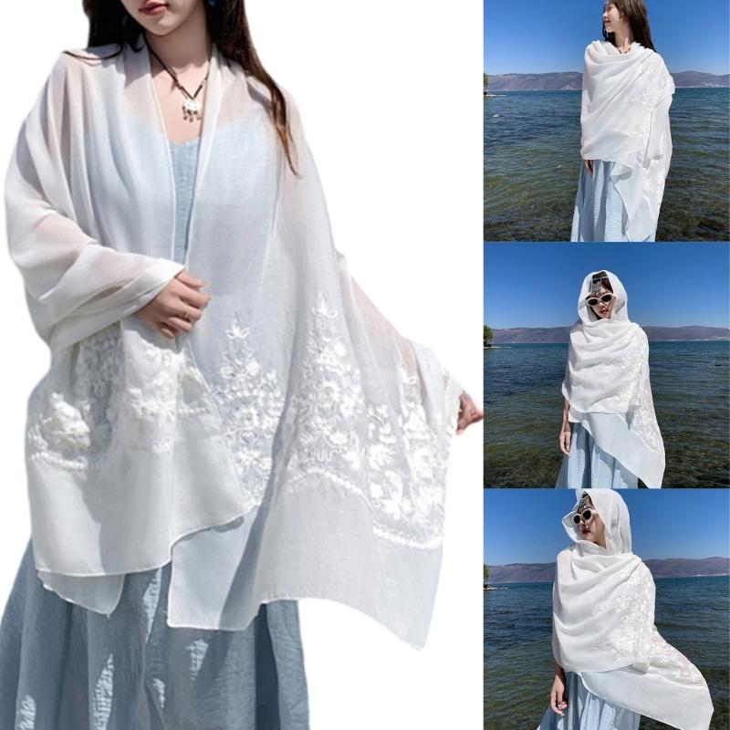 Embroidery Ethnic Shawl Soft Breathable Neck Scarf Shoulder Wrap For Women Travel Elegant Occasion And Daily Use