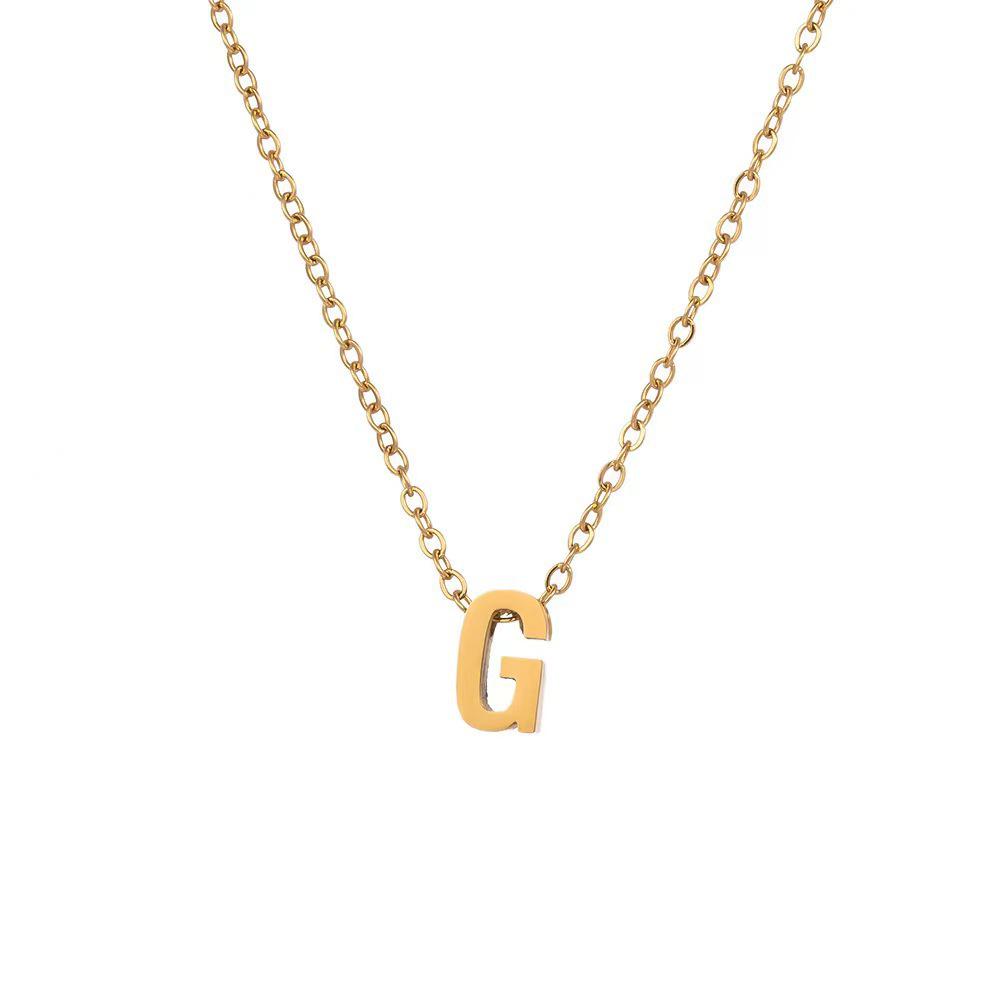 Elegant 18K Gold Titanium Letter Pendant Necklace - Durable and Versatile Clavicle Chain
