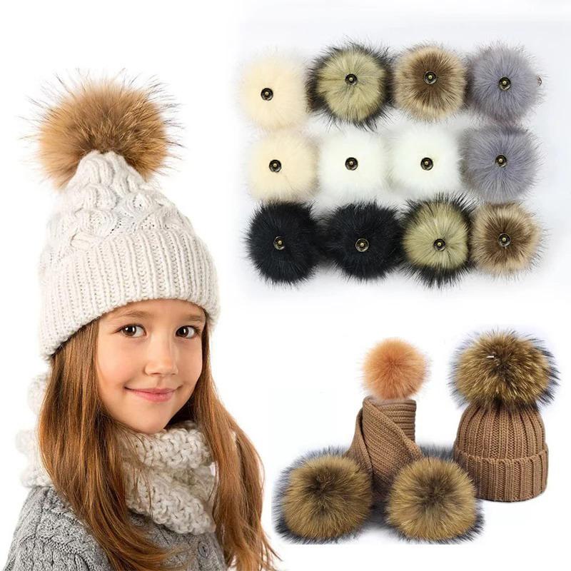 12 cm Plüsch-Haarball mit Druckknopf Weiche Kunstfuchs-Pompons DIY Baby-Beanie-Mützen Schuhe Handwerk Dekorative Accessoires