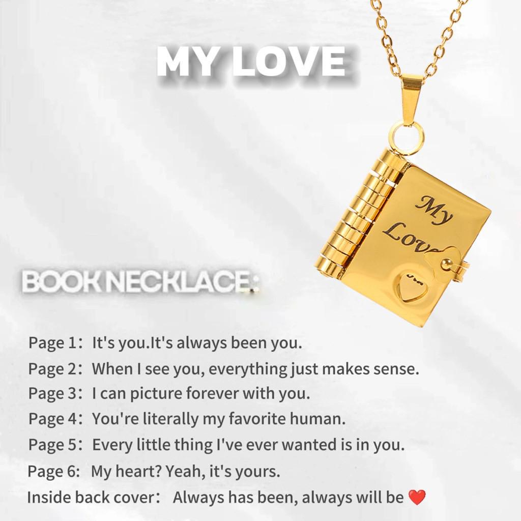 Engraved Titanium Steel Necklace - Fade-Resistant, Emotional Book Pendant, Women's Clavicle Chain Jewelry 