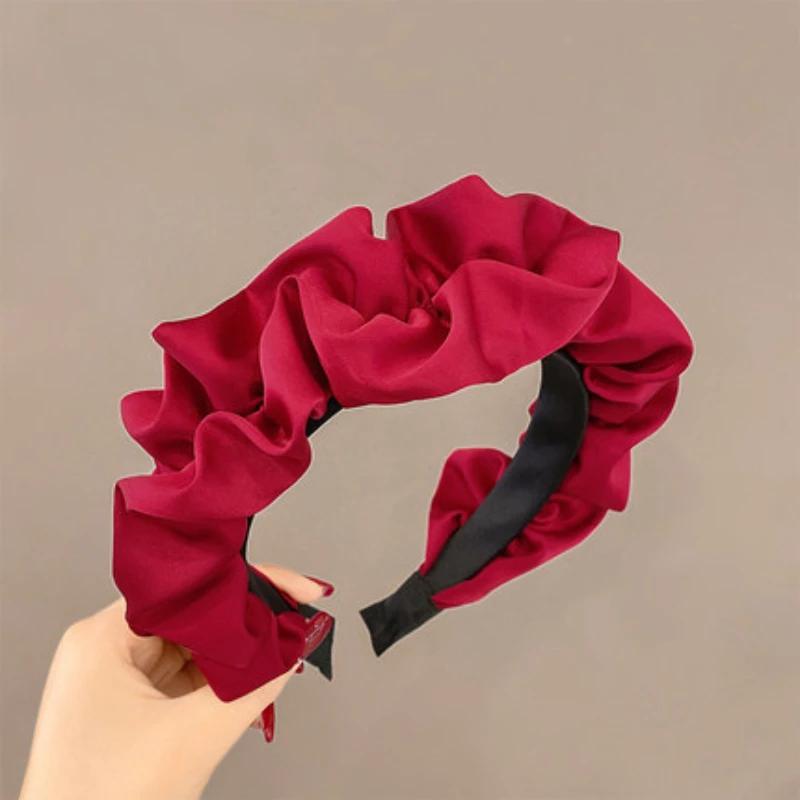 

Однотонная широкая плиссированная повязка на голову для женщин Элегантная повязка для умывания лица Модная девушка Аксессуары для волос резинка для волос