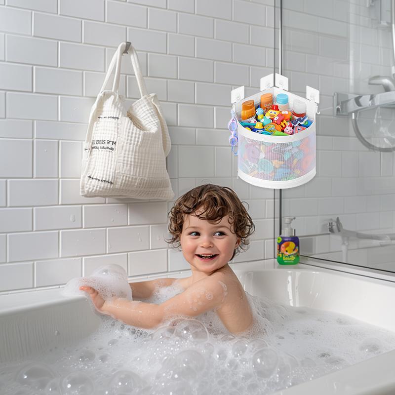 Kids Bath Toy Storage Bag Large Capacity Hanging Organizer Wall Mounted Mesh Drain Basket for Bathroon Shower Toy Organizer