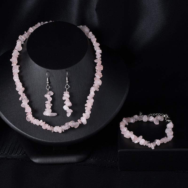 Böhmisches Unregelmäßiges Stein Schmuckset Damen Naturstein Kristallkies Halskette Armband Ohrringe Set