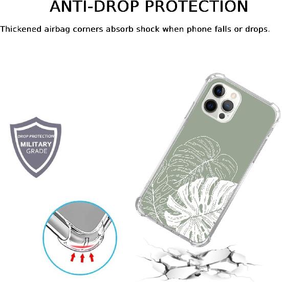 Aesthetic Green Tropical Monstera Leaf Case Compatible with iPhone 14 Pro, Minimalist Line Art Palm Leaf Case for iPhone 14 Pro, Cool Trendy TPU