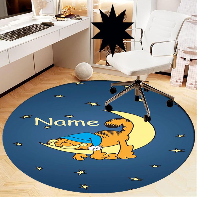Custom Name Garfield Printed Round Rug Carpet Chair Rug Area Rug Entryway Doormats,for Office Chair Living Room Bedroom Kitchen Room.