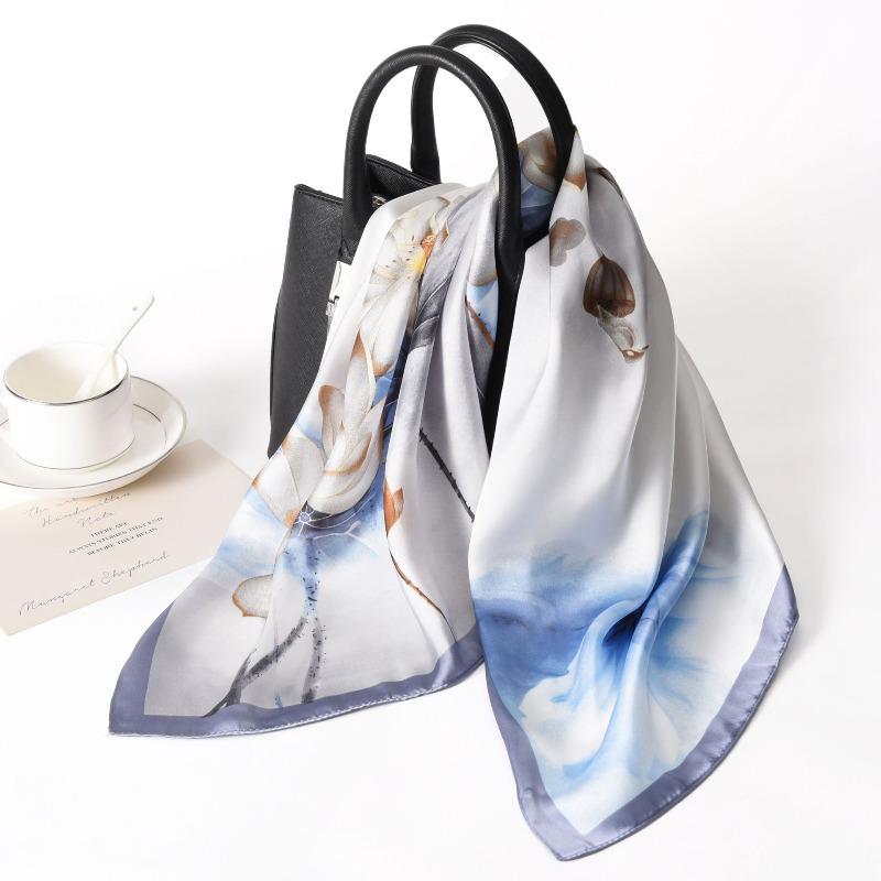 Spring and summer new simulated silk scarf women's versatile high-end sense 70 square scarf fashion printing professional small scarf