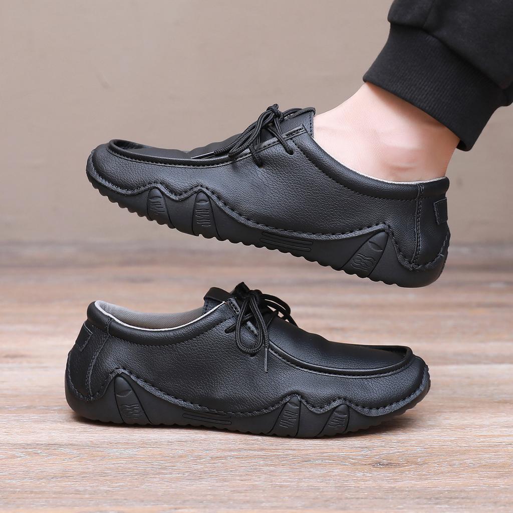 New Fashion Handmade Leather Casual Men Shoes Design Sneakers Man Loafers Breathable Low Top Flat Shoes Driving Plus Size