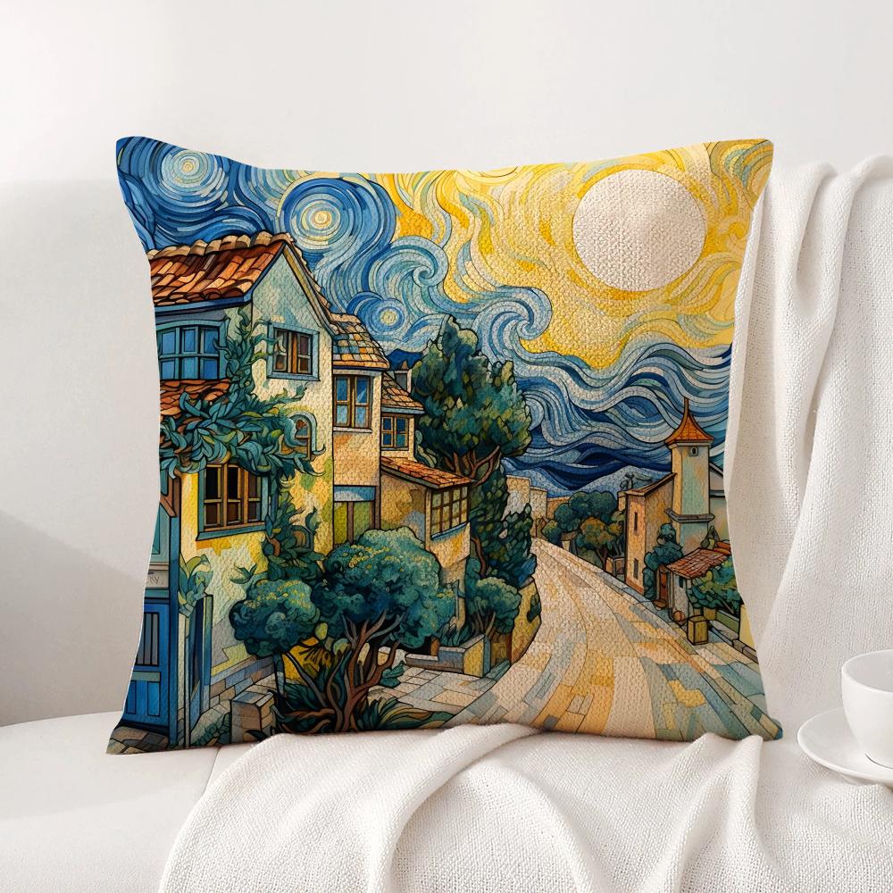 Klassische VVanGogh Kunst Kissenbezug Natürlicher Leinen Bio-Stoff Doppelseitiger Druck Sofa Heimdekoration Geschenk Kissenbezug