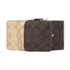 Coach Trifold Wallet With Snap Closure, Exterior Zipper Coin Pocket, Double Card Slots, Coated Canvas And Smooth Leather Details 78081-IMUOH