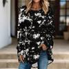 Women Long Sleeve Tunic Top Print Crew Neck Loose Fit Blouse With Pockets Casual Daily Wear Ladies Tops