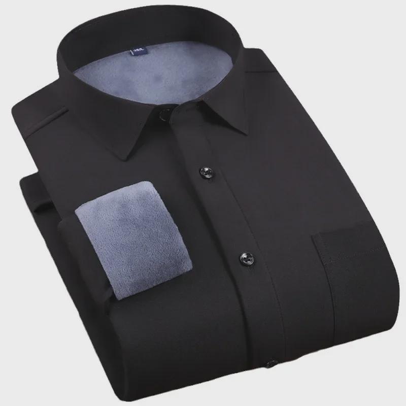 Winter Men's Plus Velvet Warm Stretch Business Casual Shirt - White