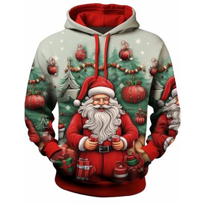 Męska bluza z kapturem z nadrukiem Świętego Mikołaja Modna codzienna podstawowa bluza z nadrukiem Sportowa bluza z kapturem na wakacje na świeżym powietrzu