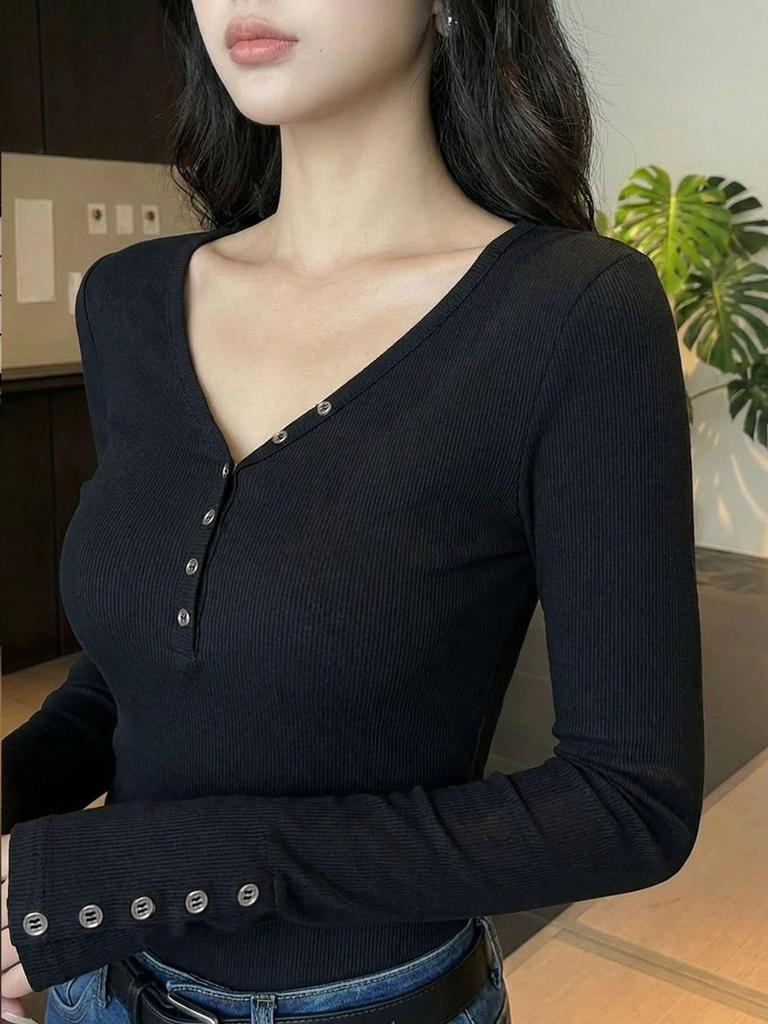 Dámský Retro Hot Girl Dlouhý Rukáv Úzký Top - Tenký, Bílá Základní Vrstva na Jaro & Podzim