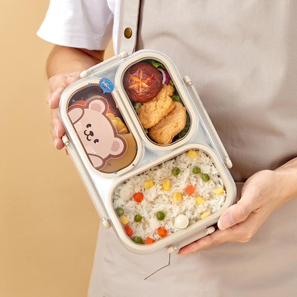 WORTHBUY 304 Stainless Steel Lunch Box With 2/3 Compartments Large Capacity Student Bento Box Portable Leak-proof Food Container
