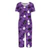 Women's Two Piece Set Halloween Print Short Sleeve Top and Capri Pants Casual Lounge Wear Set for Relaxed Fit Comfort