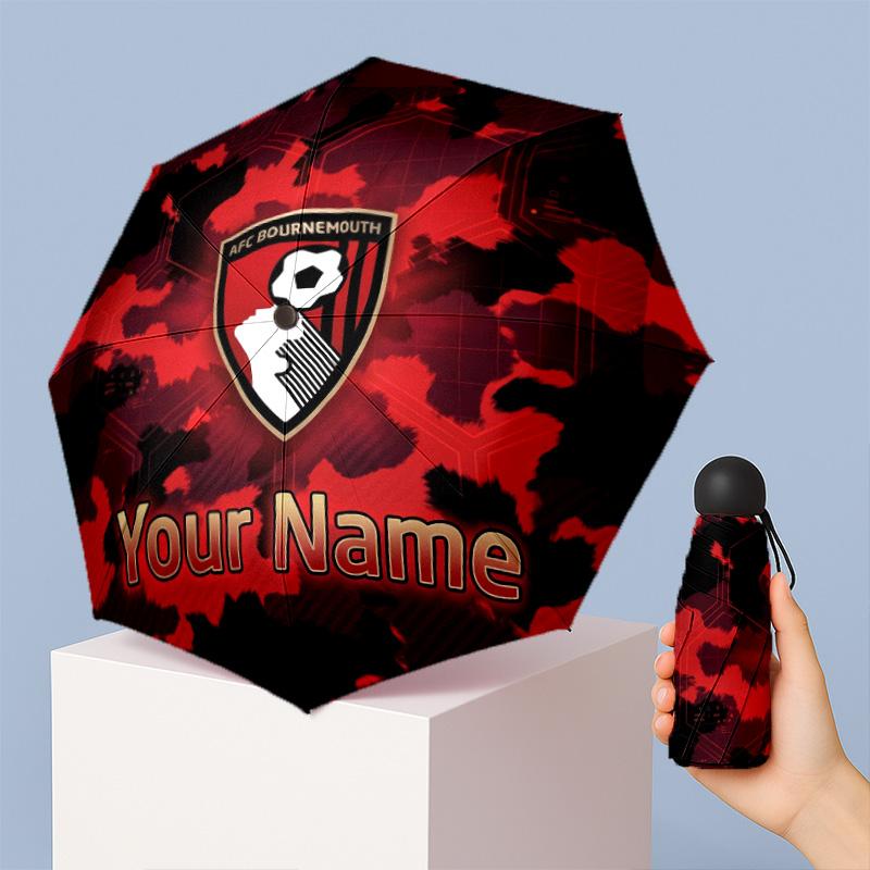 Bournemouth Football Manual Five Fold 8 Rib Umbrella Support Custom Text, Lightweight Travel Umbrella