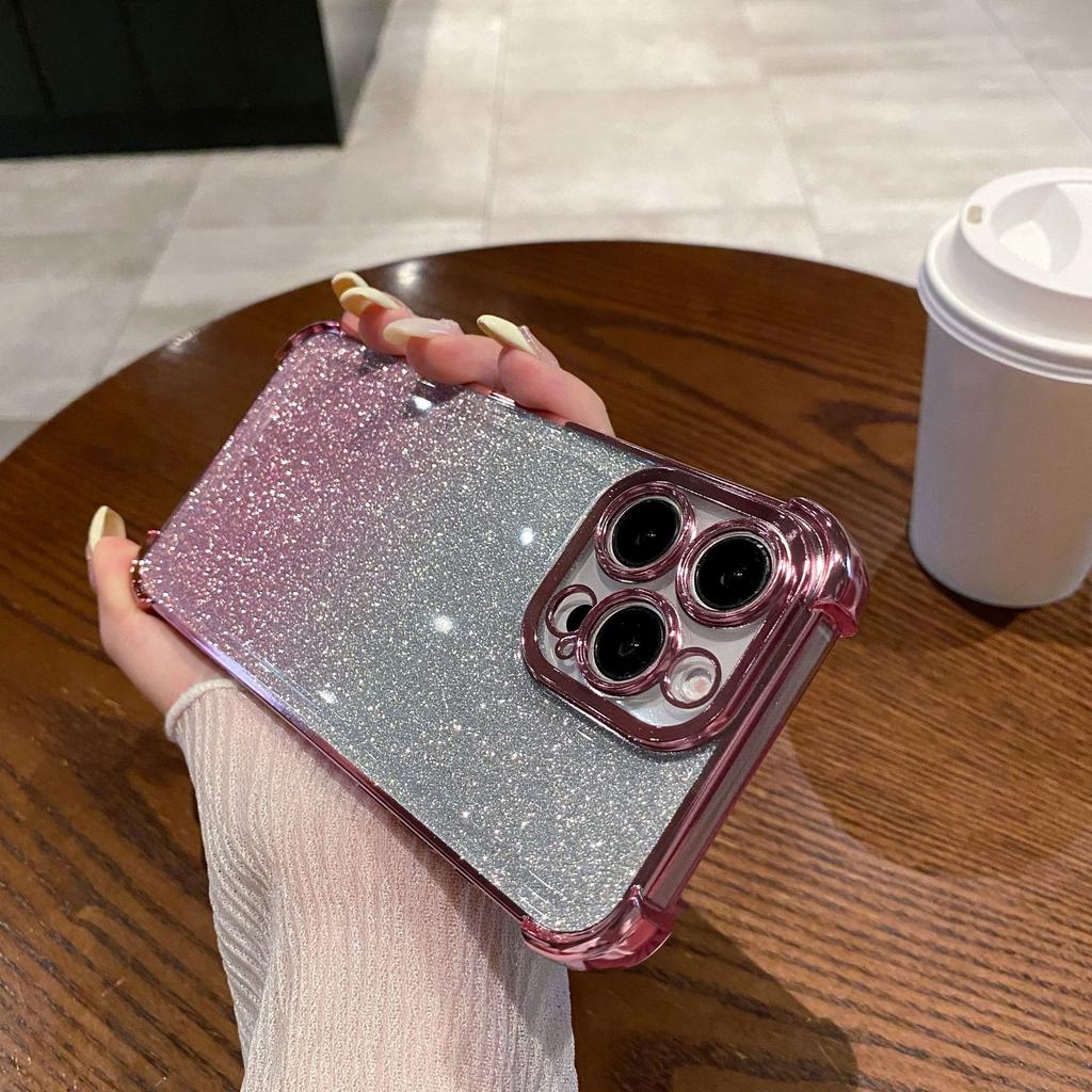 Flash Powder Anti Fall Plating Suitable for IPhone15Pro Mobile Phone Case 14 Four Corner Plating 13 Simple Protective Case 16