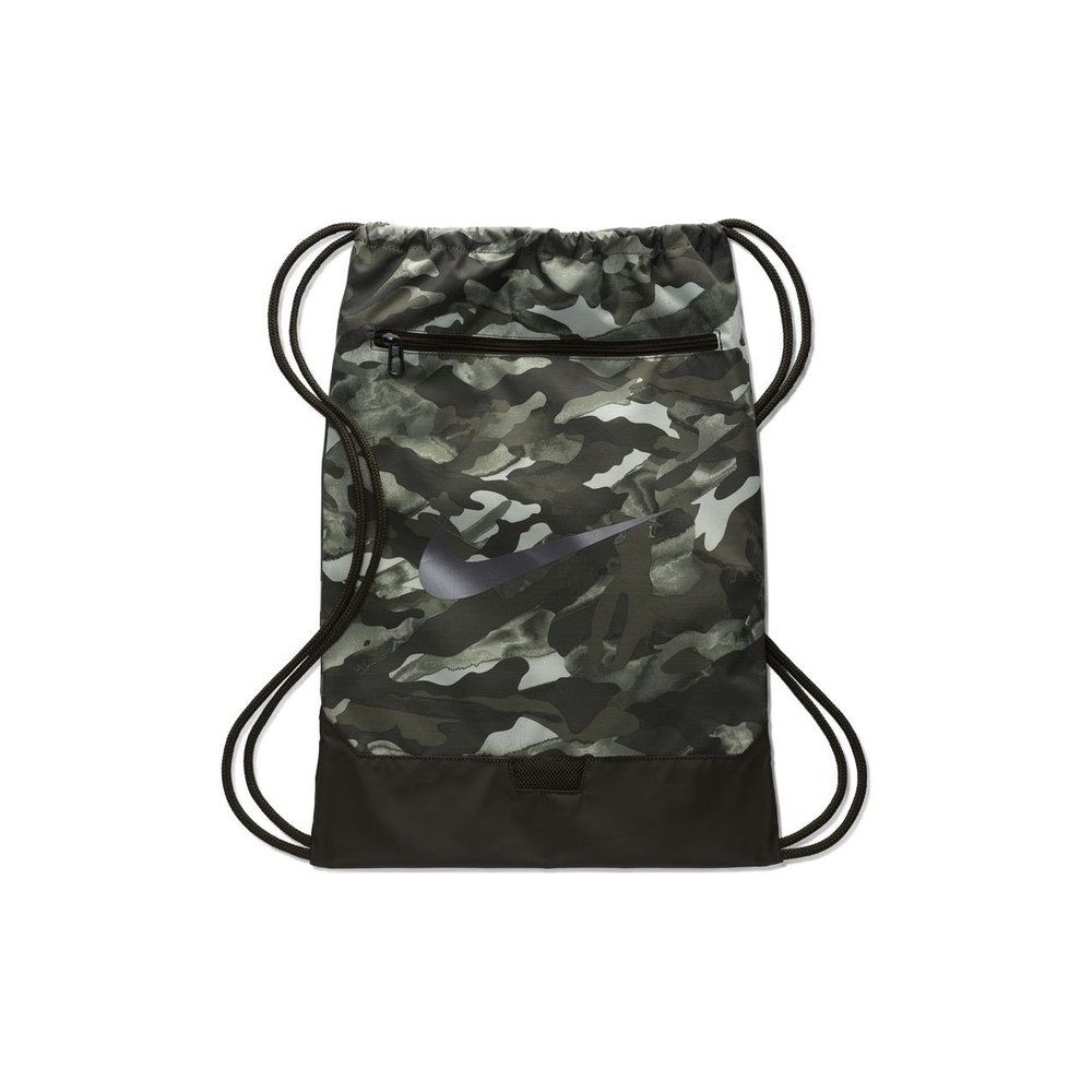 Nike Brasilia Camouflage Drawstring Training Backpack Unisex Backpack Redwood Green BA6223-100 Sequoia Green