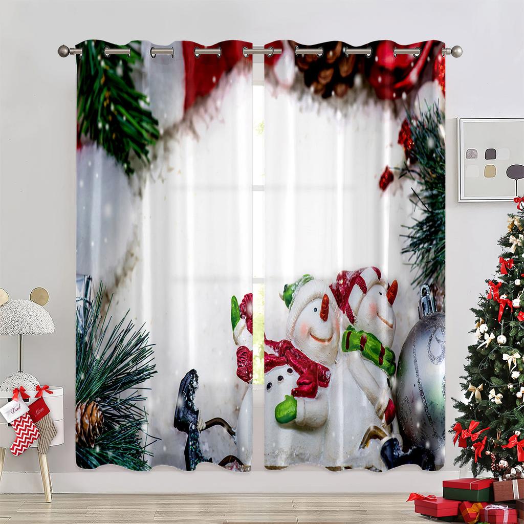 2 peças Natal feriado vermelho cortinas decorativas boneco de neve presente árvore de natal sala quarto varanda cortinas decorativas