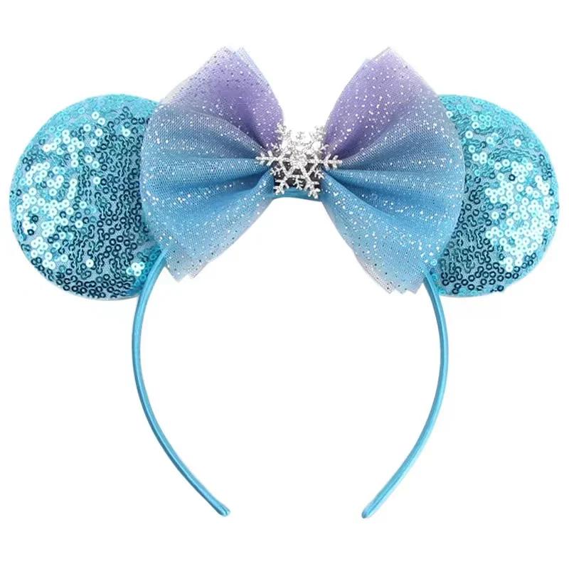 Mouse Ears Headband For Girls Adults 5'' Sparkly Sequin Bow Hairband Festival Party Travel DIY Hair Accessories