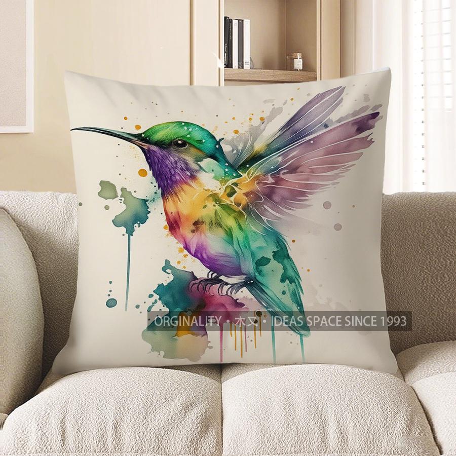

Home Decor Hummingbirds & Flowers Watercolor Pillow Cover Pattern Cushion Cover Suitable For Sofa Bedroom Car Pillow Cover 40x40cm