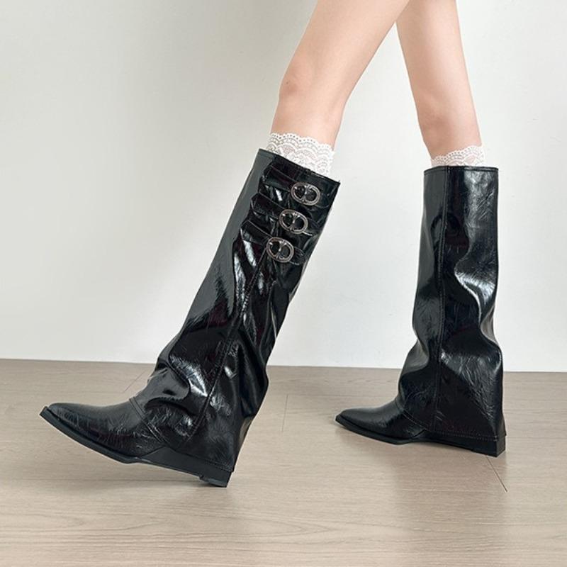 High Quality Women's High Boots Real Soft Leather Pointed Trouser Boots Design Sense Belt Buckle Womens Knight Boots Botas Mujer