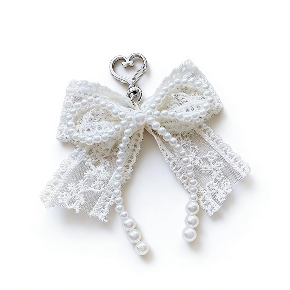 Fashion weet Pearl Pearl Bow Keychain Bow Design Heart Shape Heart Pendant Keyring Pendant Style Y2K Key Holder For Girls